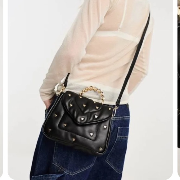 SKINNYDIP LONDON Leo Puffy Mini Tote Handle/Crossbody. Black w/gold ❤️ studs NWT - Picture 9 of 11